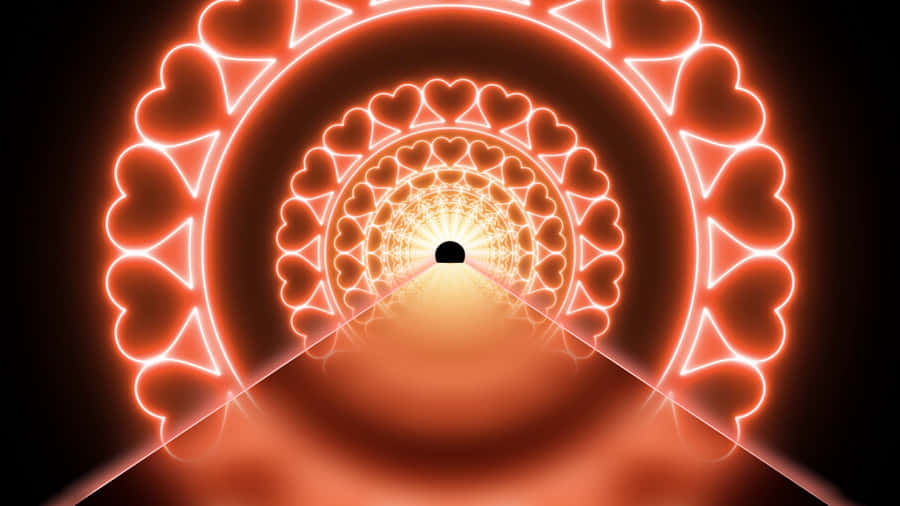 Neon Heart Lights Tunnel Stage Wallpaper