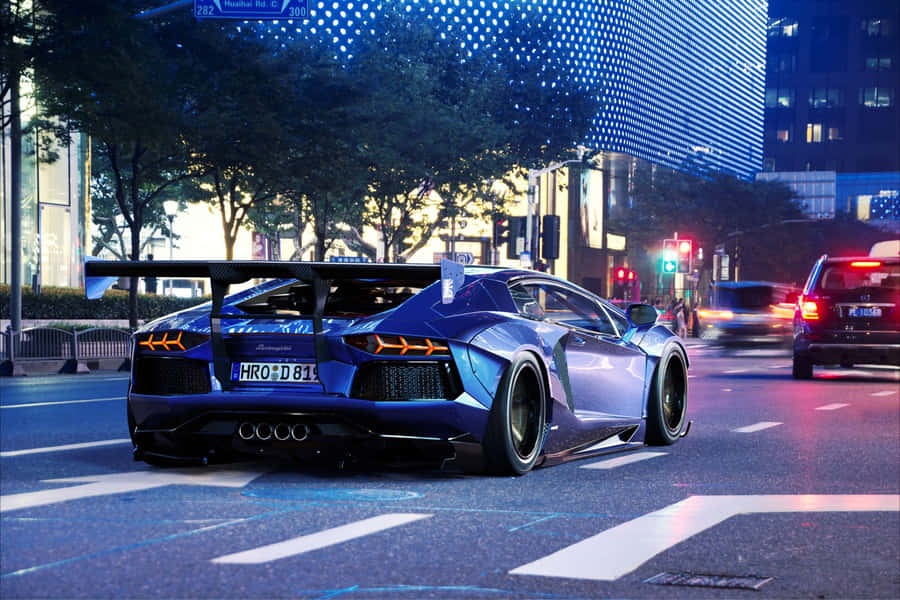 Neon Lit Urban Lamborghini Wallpaper