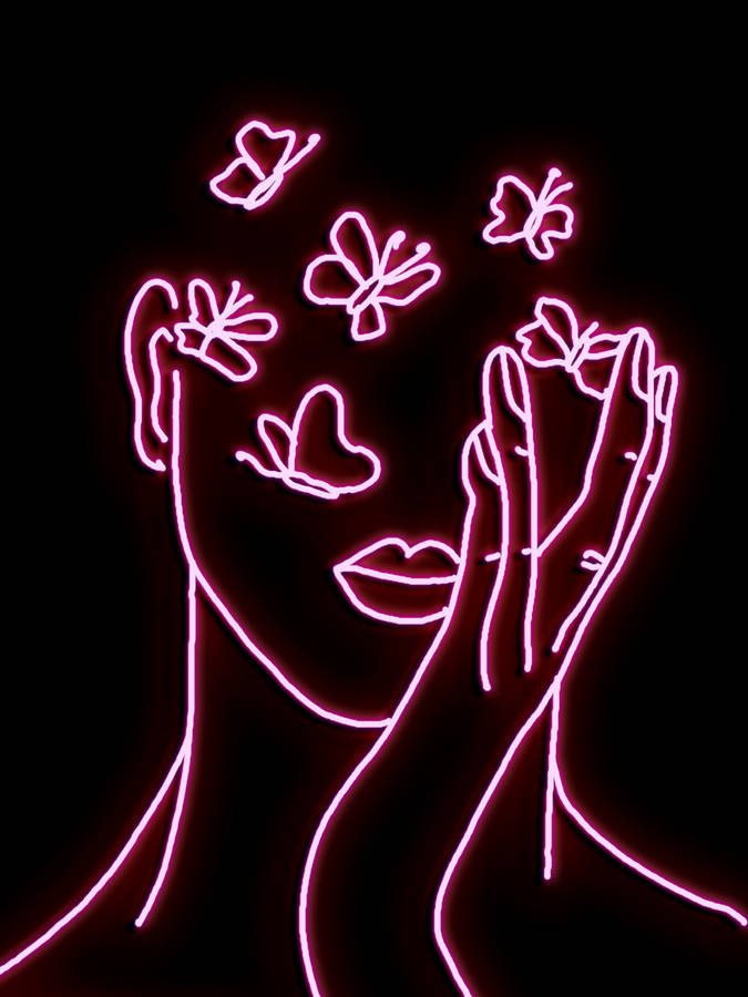 Neon Pink Aesthetic Femme Butterflies Wallpaper