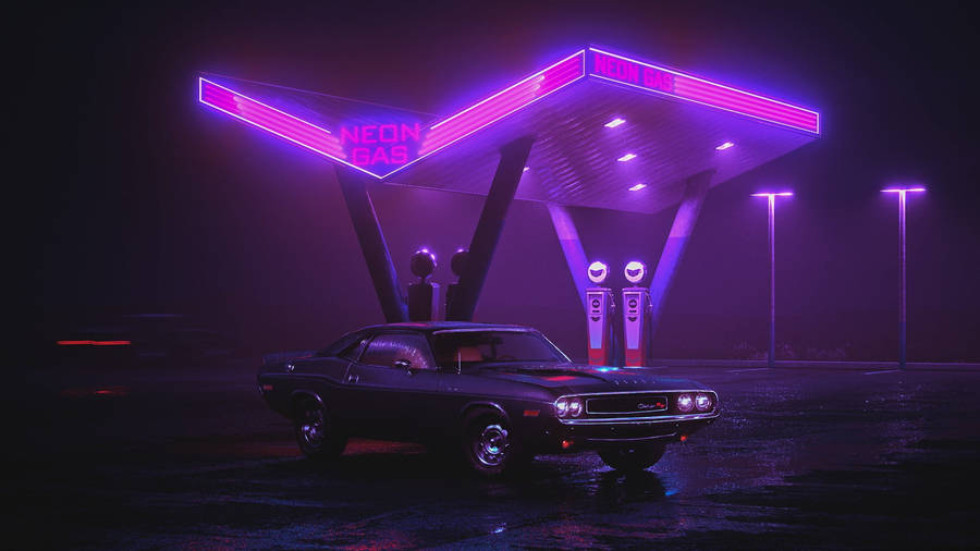 Neon Purple Gas Station Wallpaper