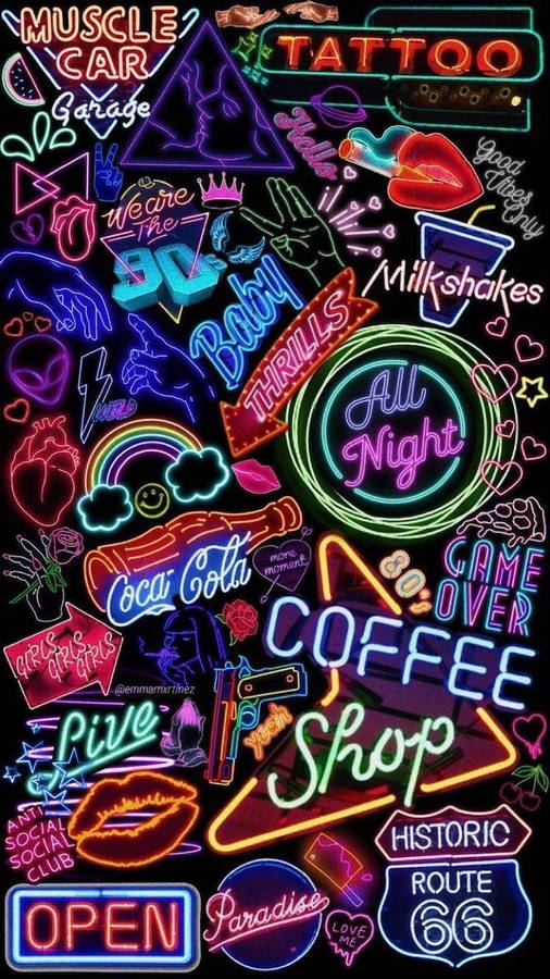 Neon Sign Collection Black Neon Aesthetic Wallpaper