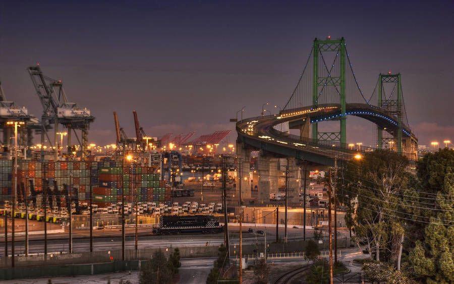 New York Cargo Port Bridge At Dusk Wallpaper