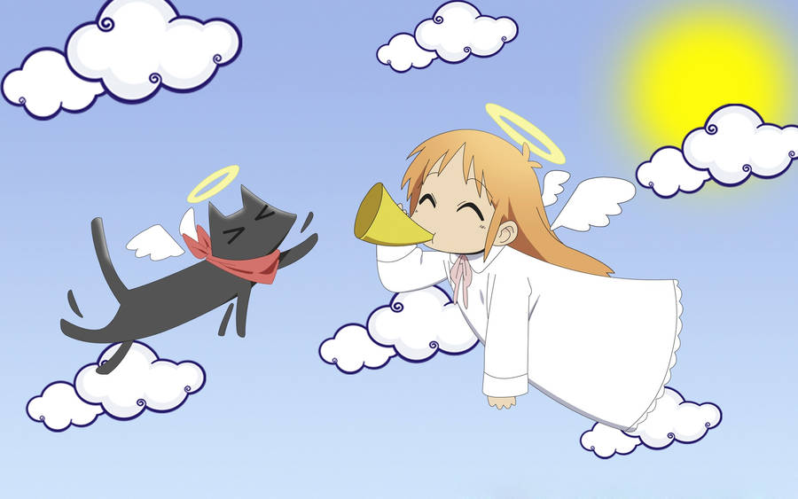 Nichijou Hakase And Sakamoto As Angels Wallpaper