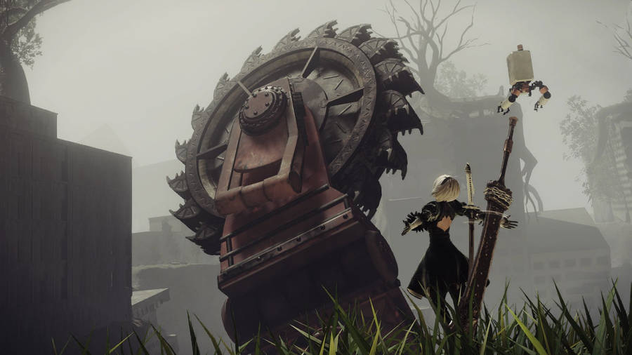 Nier Automata 2b And Wheel Wallpaper