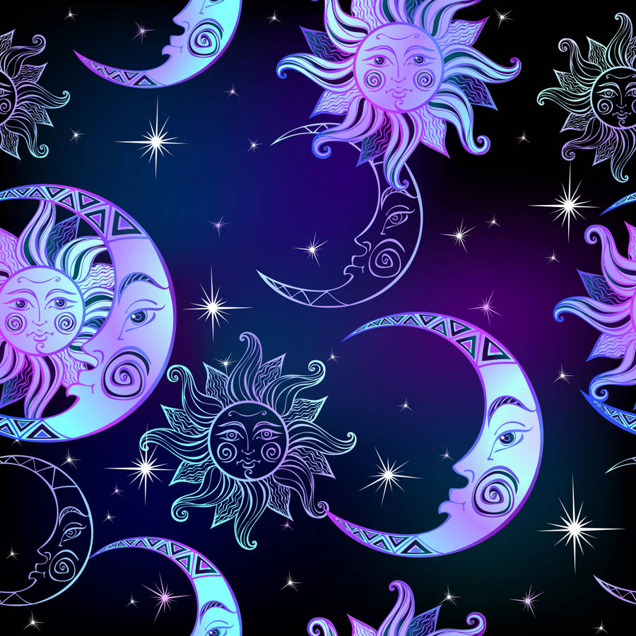 Night Sun, Moon, And Stars Wallpaper