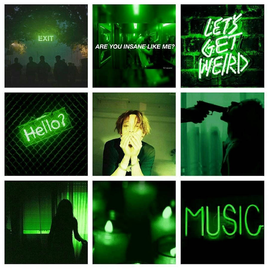 Nine Grid Collage Neon Green Aesthetic Wallpaper