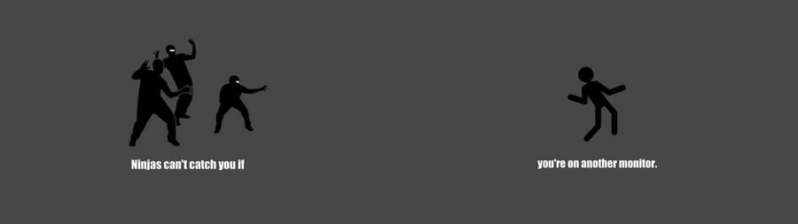 Ninja Silhouettes On A Dual Monitor Wallpaper