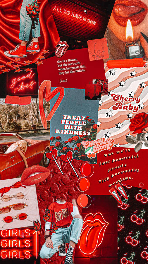 Nostalgic Collage Red Aesthetic Iphone Wallpaper