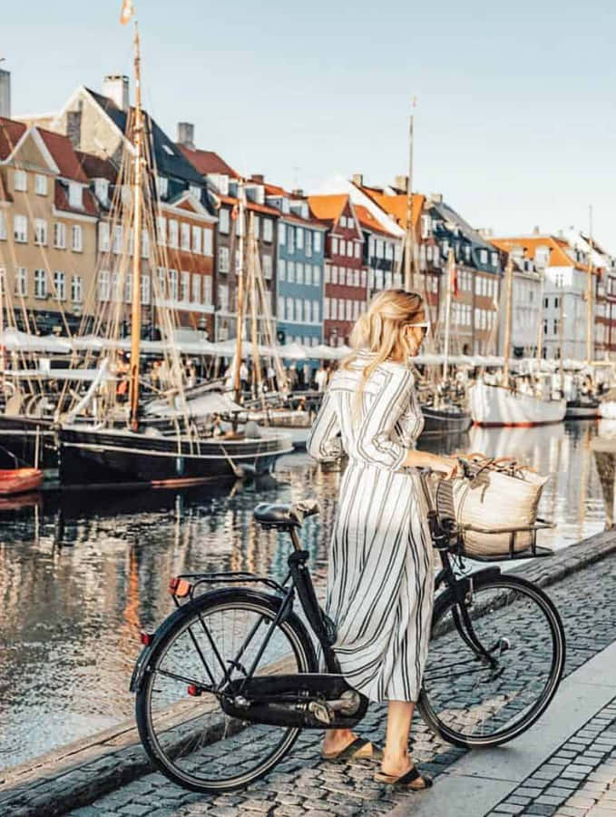 Nyhavn Aesthetic Tourist Bike Lane Wallpaper