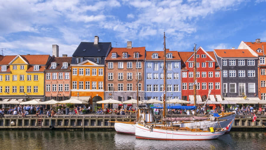 Nyhavn Port Tourists In Harbor Restaurants Wallpaper