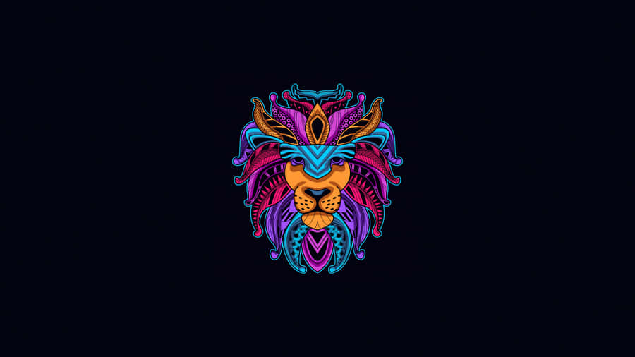 Oled Monitor Lion Head With Tribal Designs Wallpaper