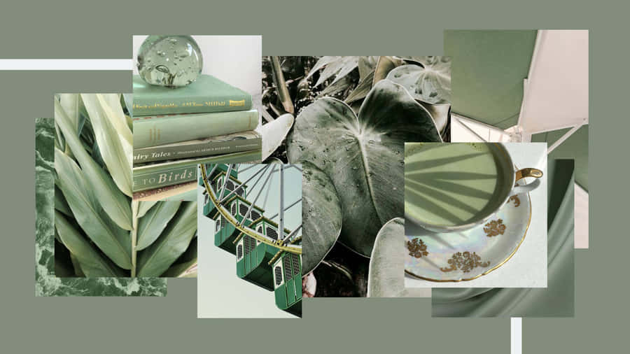 Olive Greenaesthetic Desktop Cool Collage Wallpaper