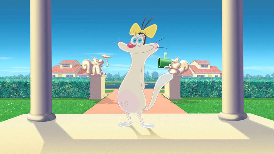 Olivia Outside House Oggy And The Cockroaches Wallpaper