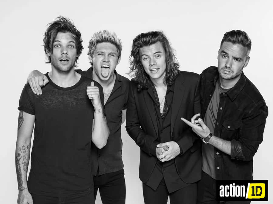 One Direction With Harry Styles Black And White Wallpaper