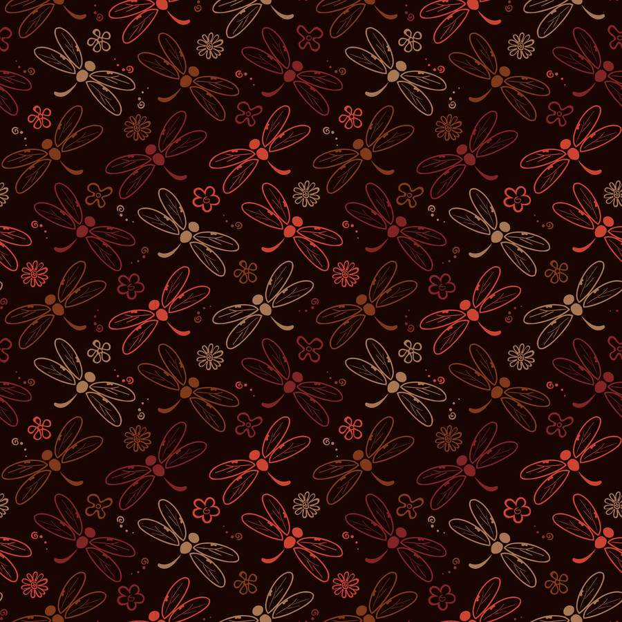 Orange Dragonfly Pattern Wallpaper