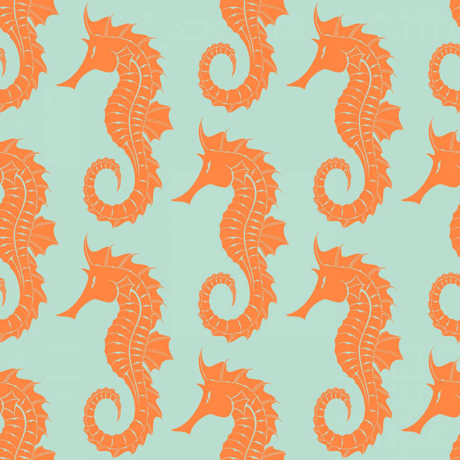 Orange Illustrated Seahorse Wallpaper