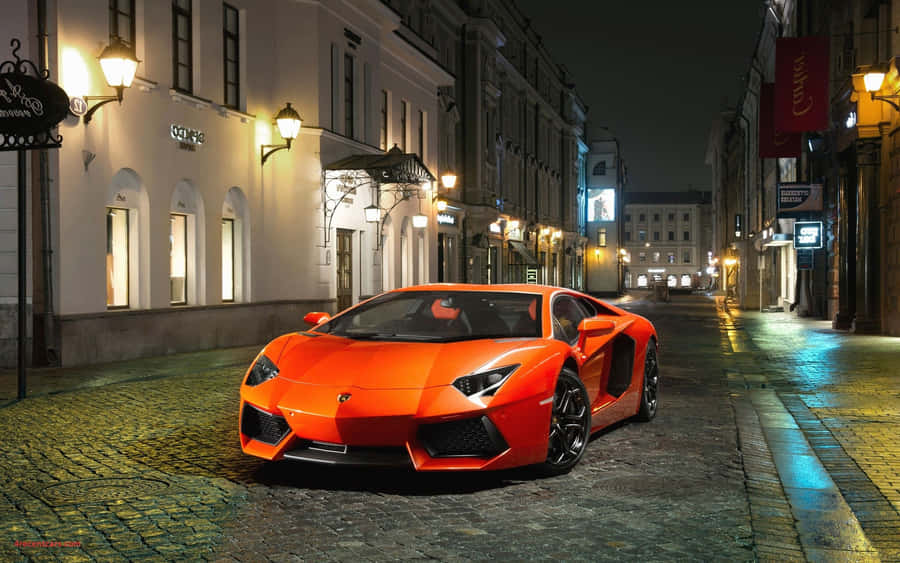 Orange Lamborghini Street Racing Wallpaper