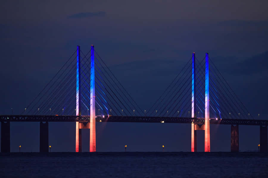 Oresund Bridge Evening Tower Lights Wallpaper