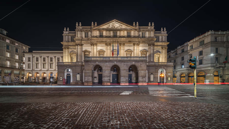 Outside La Scala Opera House At Night Wallpaper
