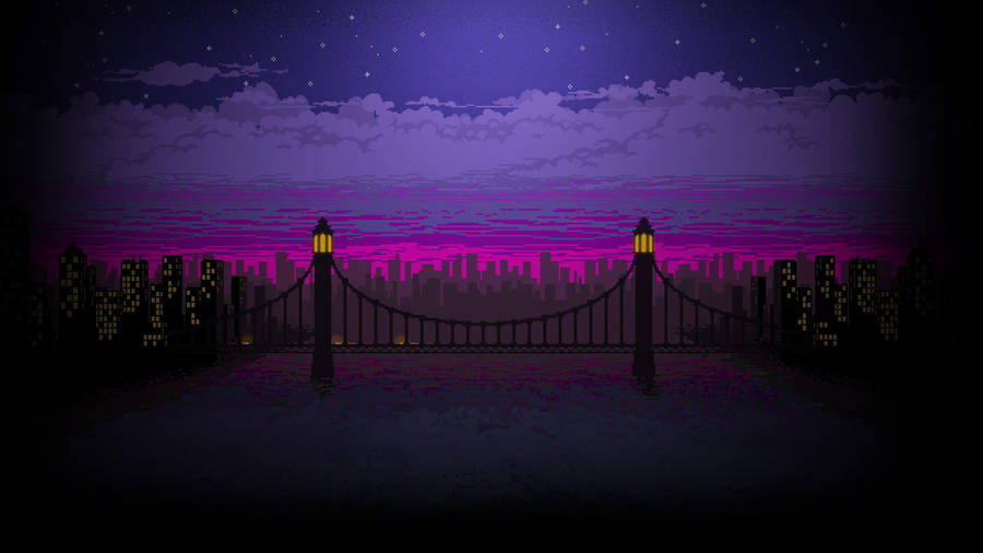 Overlooking A Skyline View Aesthetic Pixel Art Wallpaper