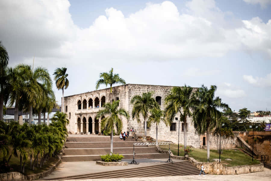 Palm Trees Outside The Alcazar De Colon Desktop Wallpaper