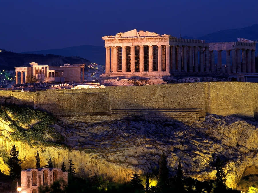 Parthenon During The Night Athenian Acropolis Wallpaper