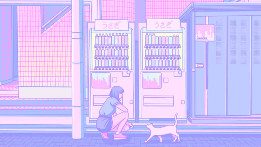 Pastel Pink And Purple Vending Machine 4k Monitor Vector Art Wallpaper