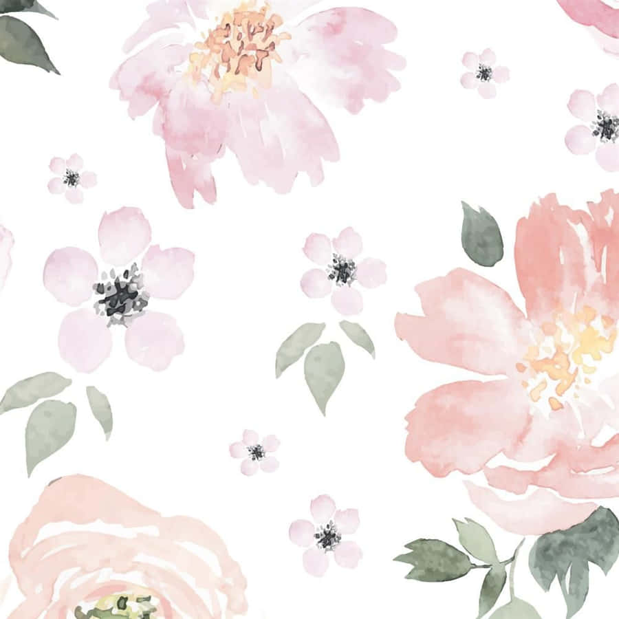 Pastel Pink Cute Floral Painting Wallpaper
