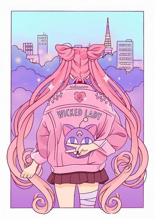 Pastel Sailor Moon Chibiusa Aesthetic Illustration Art Wallpaper