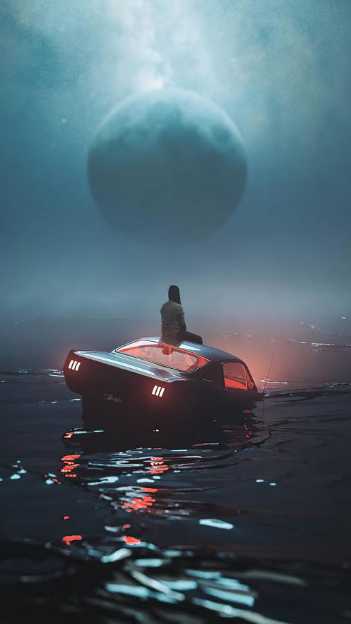 Person Sitting On A Sinking Car 4k Ultra Iphone Wallpaper