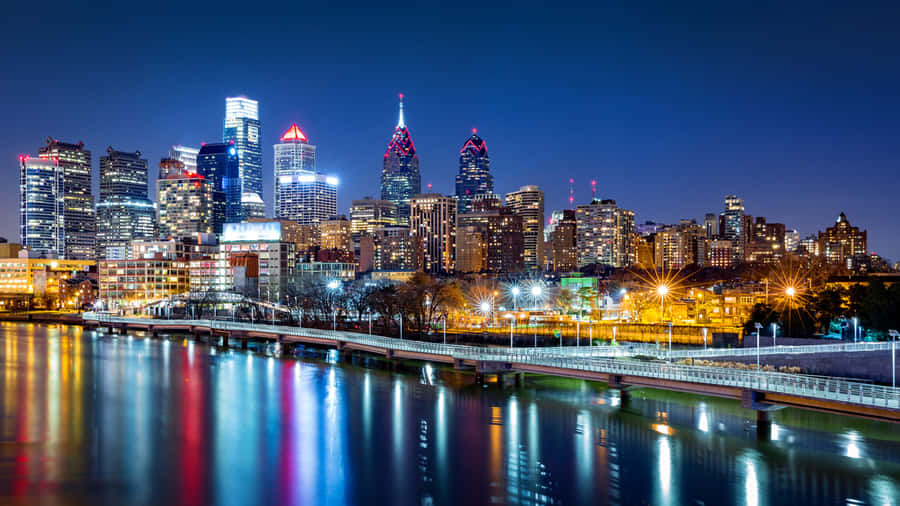 Philadelphia Skyline With Multicolor Reflection Wallpaper
