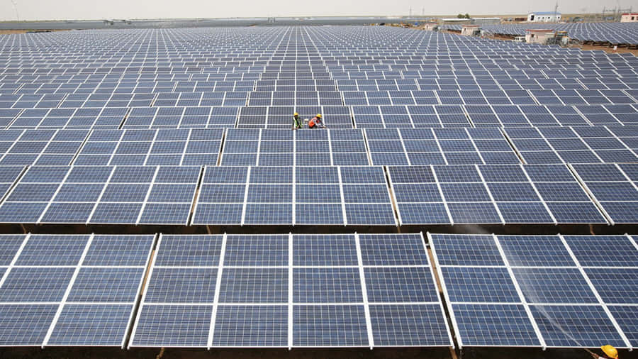 Photovoltaic Solar Panels At The Gujarat Solar Park Wallpaper