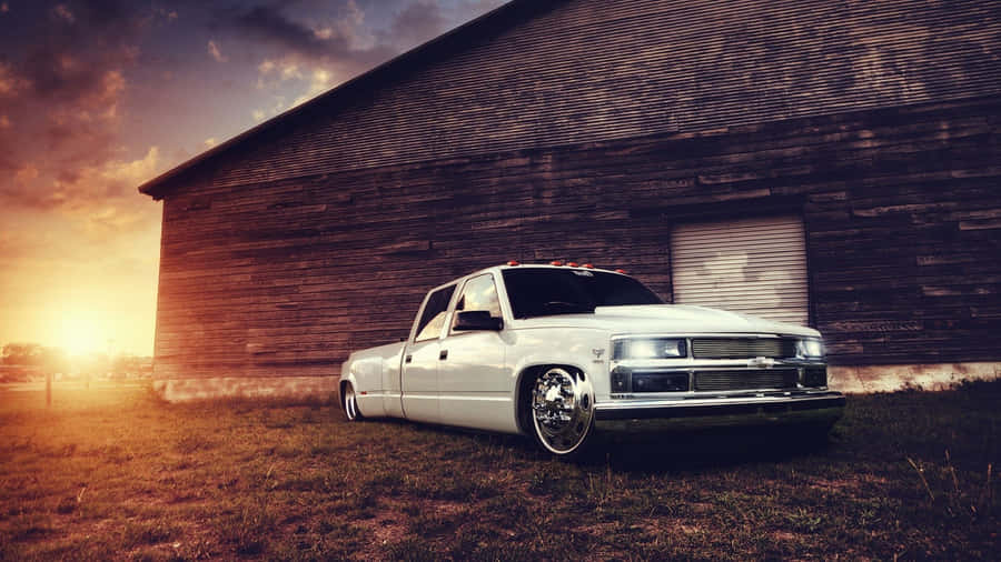 Pickup Truck White Chevrolet Silverado Sunset Photography Wallpaper