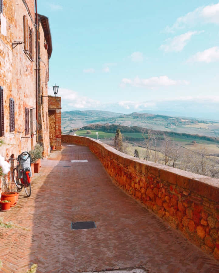 Pienza Italy Classic Walkway Wide Shot Portrait Wallpaper