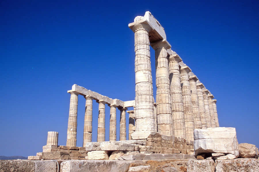 Pillars Contrasting Blue Sky Sounion Wallpaper