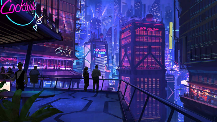 Pink And Blue Neon Lights Night City Cyberpunk 1920x1080 Wallpaper