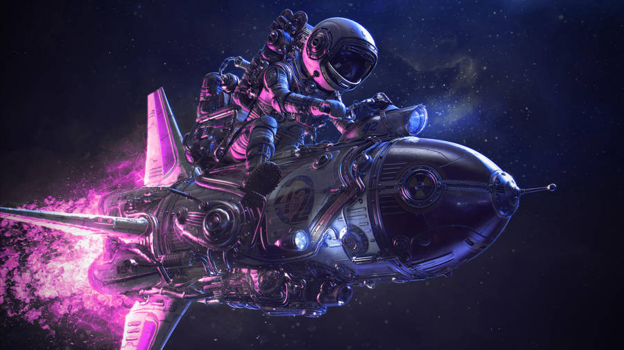Pink Astronaut On A Rocket Wallpaper