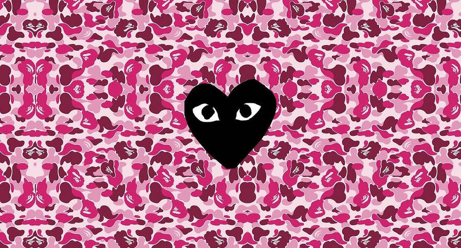 Pink Bape Cdg Heart Logo Wallpaper