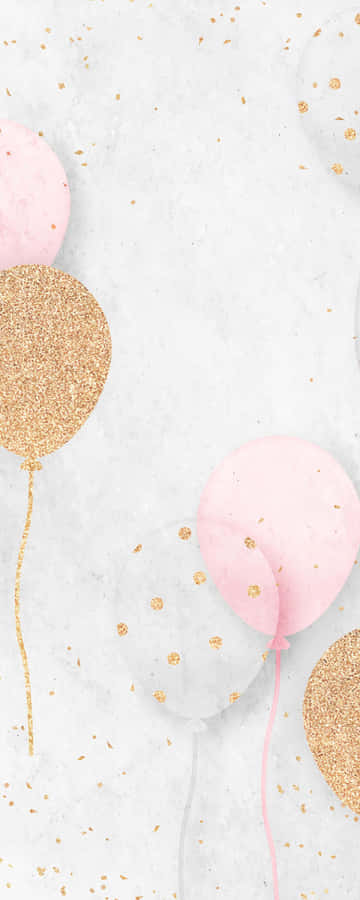 Pink Birthday Gold Balloon Wallpaper