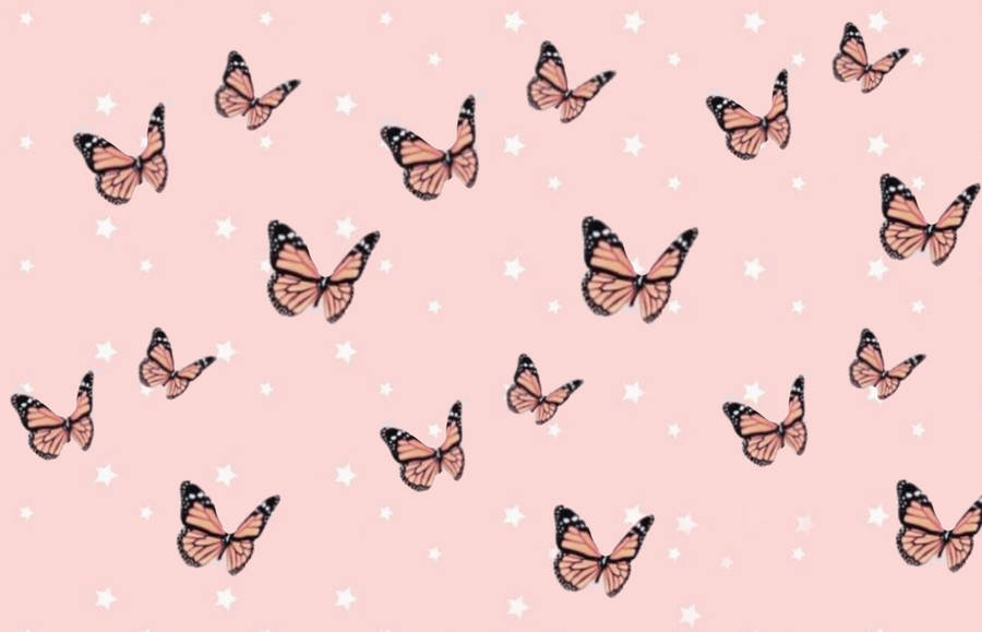 Pink Butterfly And Stars Pinterest Aesthetic Wallpaper