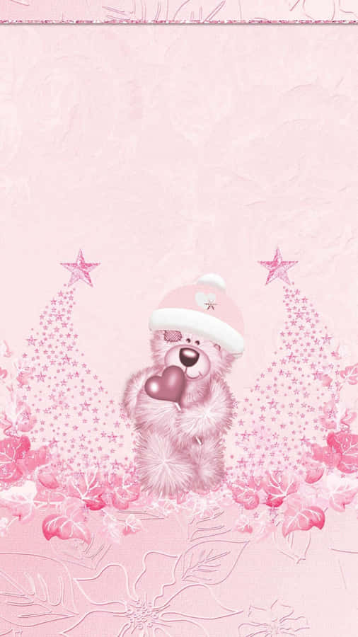 Pink Christmas Teddy Bear Wallpaper
