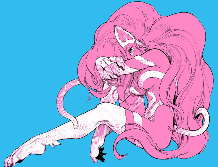 Pink Haired Anime Cat Girl Illustration Wallpaper