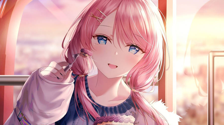 Pink-haired Kawaii Cute Girly Wallpaper
