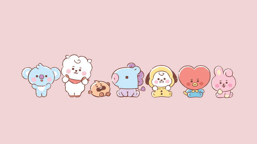 Pink Kawaii Bt21 Characters Wallpaper