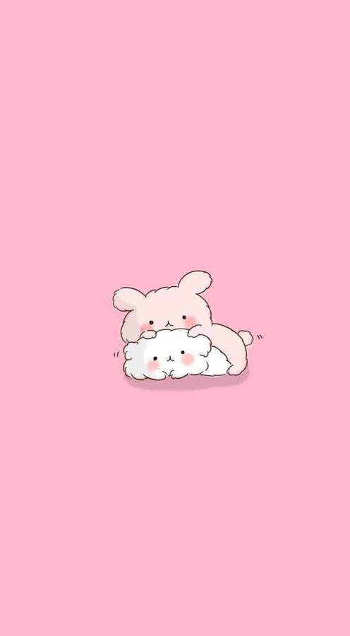 Pink Kawaii Bunny And Cat Wallpaper