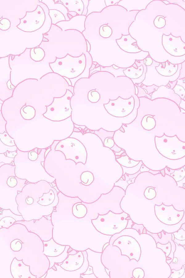 Pink Kawaii Sheep Seamless Pattern Wallpaper