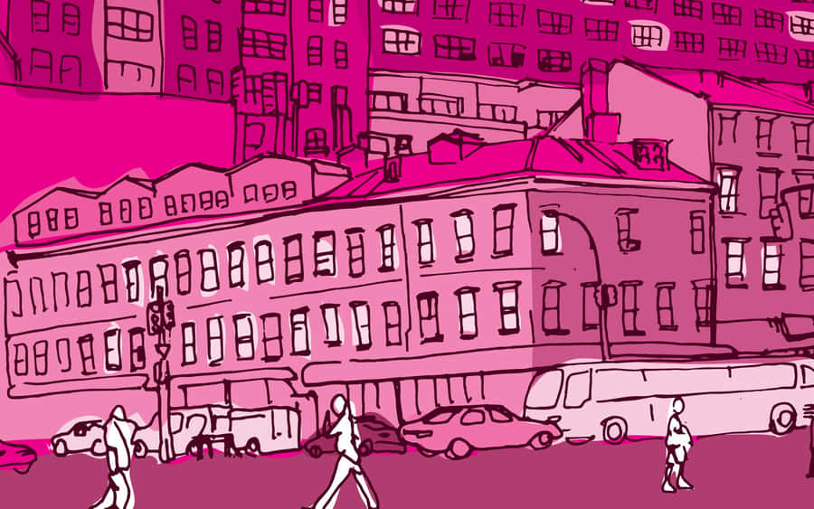 Pink Laptop Cartoon Wallpaper