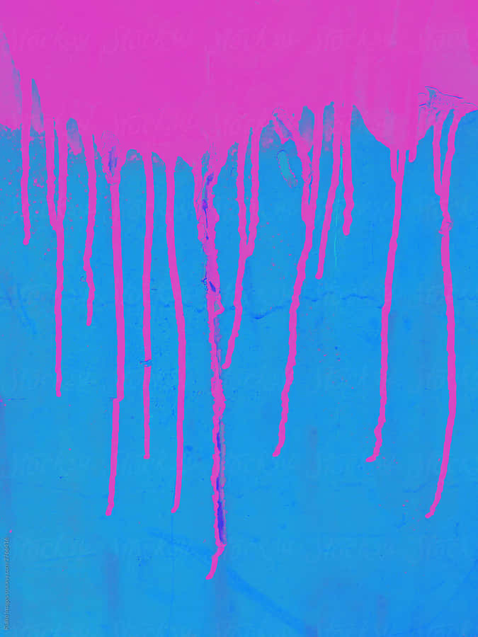 Pink Paint Drip Over Blue Wallpaper