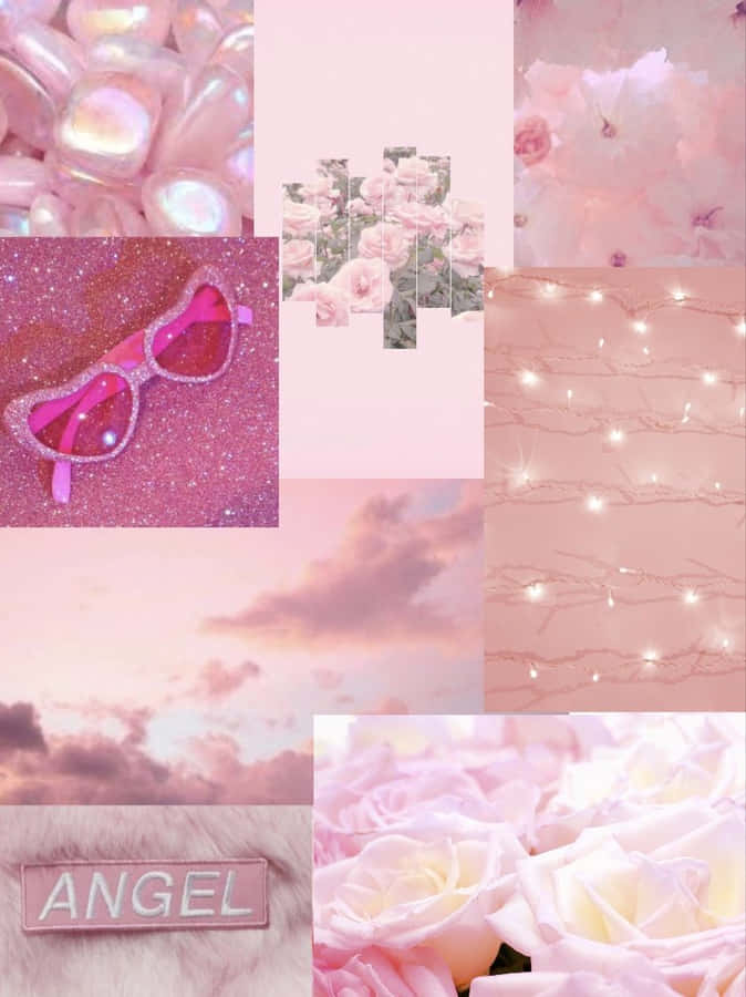 Pink, Roses, And Sunglasses Are Shown In A Collage Wallpaper