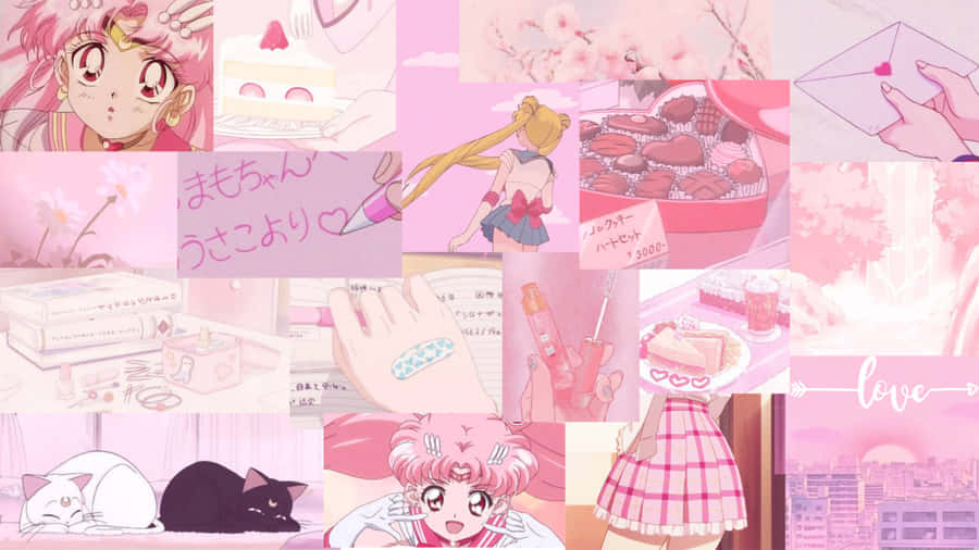 Pink Sailor Moon Aesthetic Collage Wallpaper
